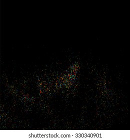 Colorful explosion of confetti. Grainy abstract  colorful texture on a black background. Design element. Vector illustration,eps 10.