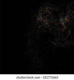 Colorful explosion of confetti. Grainy abstract  colorful texture on a black background. Design element. Vector illustration,eps 10.