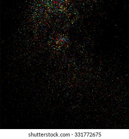 Colorful explosion of confetti. Grainy abstract  colorful texture on a black background. Design element. Vector illustration,eps 10.