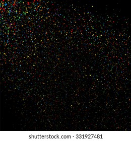 Colorful explosion of confetti. Grainy abstract  colorful texture on a black background. Design element. Vector illustration,eps 10.