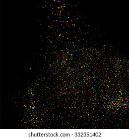 Colorful explosion of confetti. Grainy abstract  colorful texture on a black background. Design element. Vector illustration,eps 10.