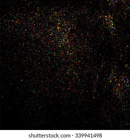Colorful explosion of confetti. Grainy abstract  colorful texture on a black background. Design element. Vector illustration,eps 10.