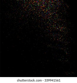 Colorful explosion of confetti. Grainy abstract  colorful texture on a black background. Design element. Vector illustration,eps 10.