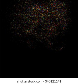 Colorful explosion of confetti. Grainy abstract  colorful texture on a black background. Design element. Vector illustration,eps 10.