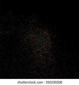 Colorful explosion of confetti. Grainy abstract  colorful texture on a black background. Design element. Vector illustration,eps 10.