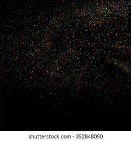 Colorful explosion of confetti. Grainy abstract  colorful texture on a black background. Design element. Vector illustration,eps 10.