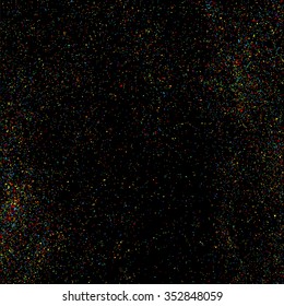 Colorful explosion of confetti. Grainy abstract  colorful texture on a black background. Design element. Vector illustration,eps 10.
