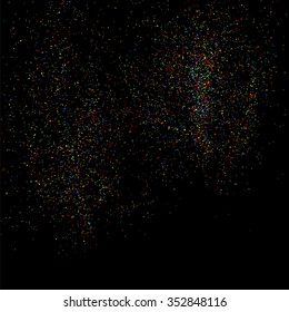 Colorful explosion of confetti. Grainy abstract  colorful texture on a black background. Design element. Vector illustration,eps 10.