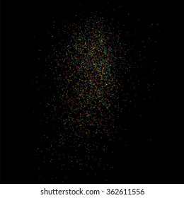 Colorful explosion of confetti. Grainy abstract  colorful texture on black background. Design element. Vector illustration,eps 10.