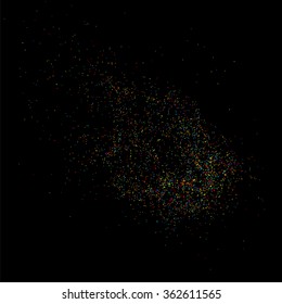 Colorful explosion of confetti. Grainy abstract  colorful texture on black background. Design element. Vector illustration,eps 10.
