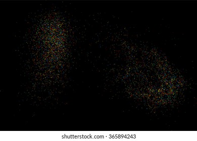 Colorful explosion of confetti. Grainy abstract  colorful texture on  black background. Design element. Vector illustration,eps 10.