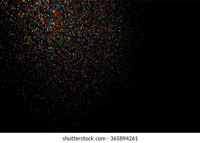 Colorful explosion of confetti. Grainy abstract  colorful texture on  black background. Design element. Vector illustration,eps 10.