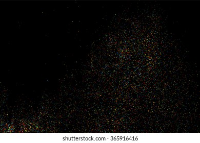 Colorful explosion of confetti. Grainy abstract  colorful texture on  black background. Design element. Vector illustration,eps 10.