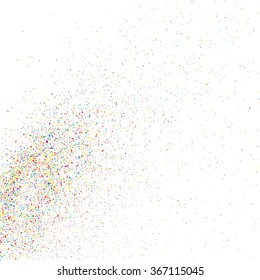 Colorful explosion of confetti. Grainy abstract  colorful texture isolated on white background. Flat design element. Vector illustration,eps 10.