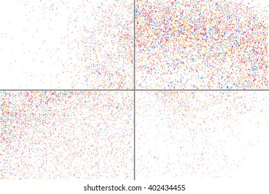 Colorful explosion of confetti. Grainy abstract  colorful texture isolated on white background. Flat design element. Vector illustration,eps 10.