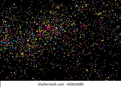 Colorful explosion of confetti. Grainy abstract colorful texture isolated on white background. Sprinkles design element. 