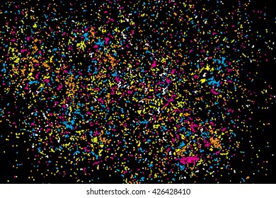 Colorful explosion of confetti. Grainy abstract colorful texture isolated on white background. Sprinkles design element. 