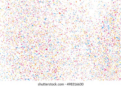 Colorful explosion of confetti. Grainy abstract  multicolored texture isolated on white background. Flat design element. Vector illustration,eps 10.