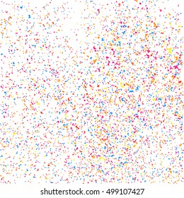 Colorful explosion of confetti. Grainy abstract  multicolored texture isolated on white background. Flat design element. Vector illustration,eps 10.