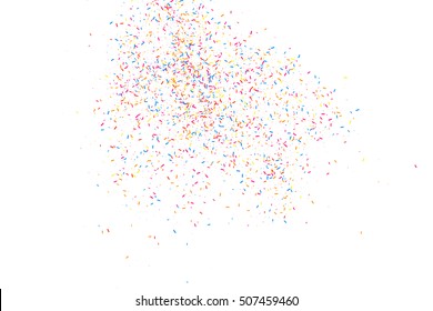 Colorful explosion of confetti. Grainy abstract  multicolored texture isolated on white background. Flat design element. Vector illustration,eps 10.