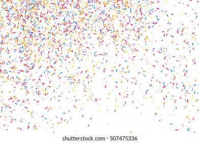 Colorful explosion of confetti. Grainy abstract  multicolored texture isolated on white background. Flat design element. Vector illustration,eps 10.