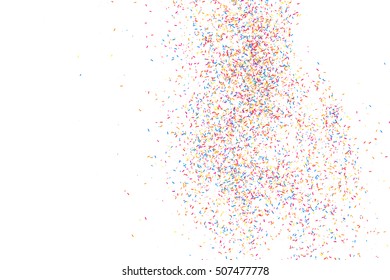 Colorful explosion of confetti. Grainy abstract  multicolored texture isolated on white background. Flat design element. Vector illustration,eps 10.