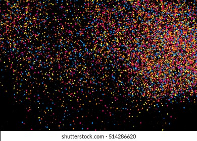 Colorful explosion of confetti. Grainy abstract  multicolored texture isolated on black background. Flat design element. Vector illustration,eps 10.