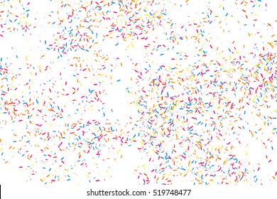 Colorful explosion of confetti. Grainy abstract  multicolored texture isolated on white background. Flat design element. Vector illustration,eps 10.