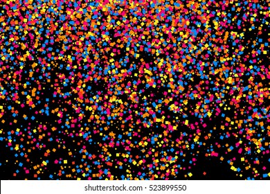 Colorful explosion of confetti. Grainy abstract  multicolored texture isolated on black background. Flat design element. Vector illustration,eps 10