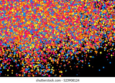 Colorful explosion of confetti. Grainy abstract  multicolored texture isolated on black background. Flat design element. Vector illustration,eps 10