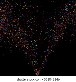 Colorful explosion of confetti. Grainy abstract  multicolored texture isolated on black background. Flat design element. Vector illustration,eps 10.