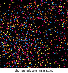 Colorful explosion of confetti. Grainy abstract  multicolored texture isolated on black background. Flat design element. Vector illustration,eps 10.