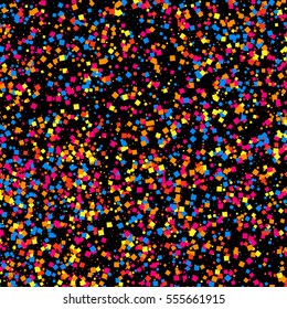 Colorful explosion of confetti. Grainy abstract  multicolored texture isolated on black background. Flat design element. Vector illustration,eps 10.
