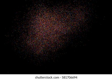 Colorful explosion of confetti. Grainy abstract  multicolored texture isolated on black background. Flat design element. Vector illustration,eps 10