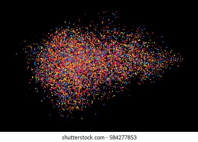 Colorful explosion of confetti. Grainy abstract  multicolored texture isolated on black background. Flat design element. Vector illustration,eps 10
