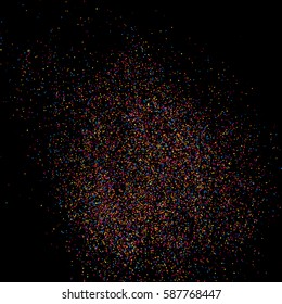 Colorful explosion of confetti. Grainy abstract  multicolored texture isolated on black background. Vector illustration,eps 10.