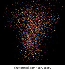 Colorful explosion of confetti. Grainy abstract  multicolored texture isolated on black background. Vector illustration,eps 10.