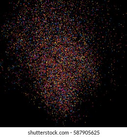 Colorful explosion of confetti. Grainy abstract  multicolored texture isolated on black background. Vector illustration,eps 10.