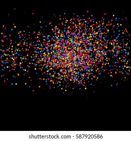 Colorful explosion of confetti. Grainy abstract  multicolored texture isolated on black background. Vector illustration,eps 10.