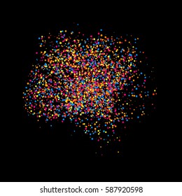Colorful explosion of confetti. Grainy abstract  multicolored texture isolated on black background. Vector illustration,eps 10.
