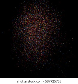 Colorful explosion of confetti. Grainy abstract  multicolored texture isolated on black background. Vector illustration,eps 10.
