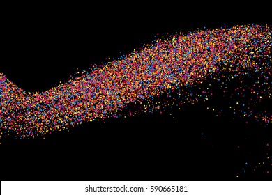 Colorful explosion of confetti. Grainy abstract  multicolored texture isolated on black background. Flat design element. Vector illustration,eps 10.