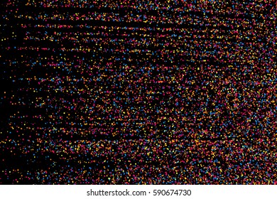 Colorful explosion of confetti. Grainy abstract  multicolored texture isolated on black background. Flat design element. Vector illustration,eps 10.