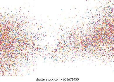 Colorful explosion of confetti. Grainy abstract  multicolored texture isolated on white background. Flat design element. Vector illustration,eps 10.