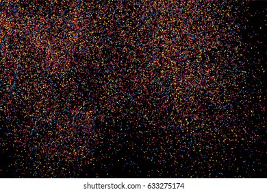 Colorful explosion of confetti. Grainy abstract  multicolored texture isolated on black background. Flat design element. Vector illustration,eps 10.