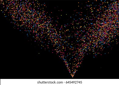 Colorful explosion of confetti. Grainy abstract  multicolored texture isolated on black background. Flat design element. Vector illustration,eps 10.