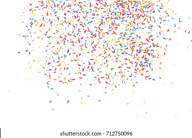 Colorful explosion of confetti. Grainy abstract  multicolored texture isolated on white background. Flat design element. Vector illustration,eps 10.