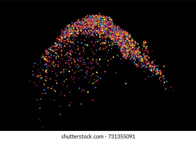 Colorful explosion of confetti. Grainy abstract  multicolored texture isolated on black background. Flat design element. Vector illustration,eps 10.