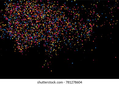 Colorful explosion of confetti. Grainy abstract  multicolored texture isolated on black background. Flat design element. Vector illustration,eps 10.