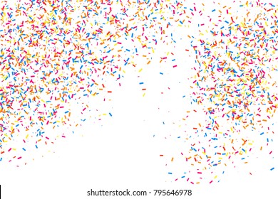 Colorful explosion of confetti. Grainy abstract  multicolored texture isolated on white background. Flat design element. Vector illustration,eps 10.